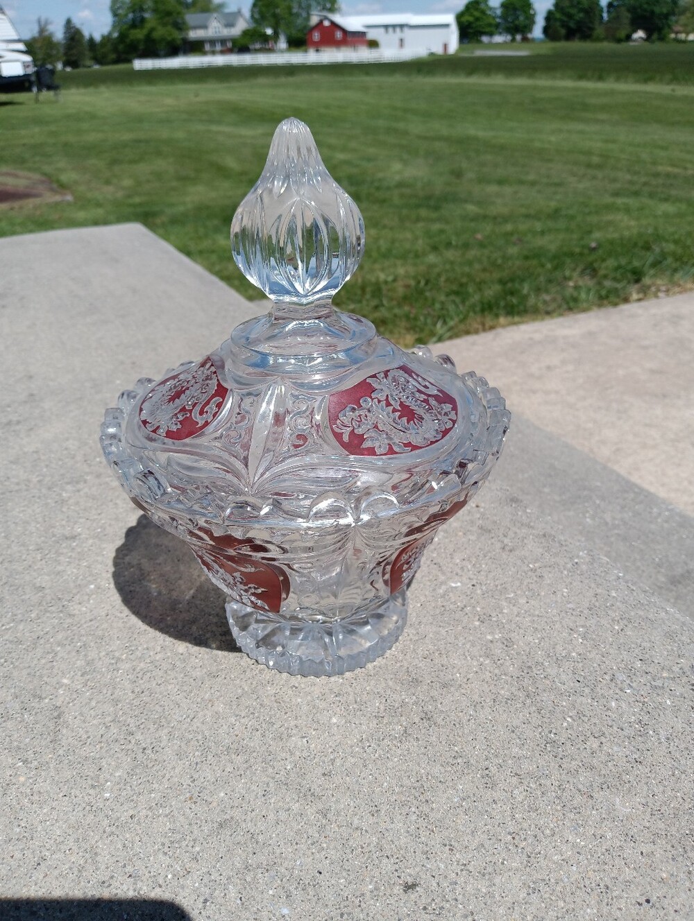 Vintage Lead Crystal Hofbauer Candy Dish Etched Dragon